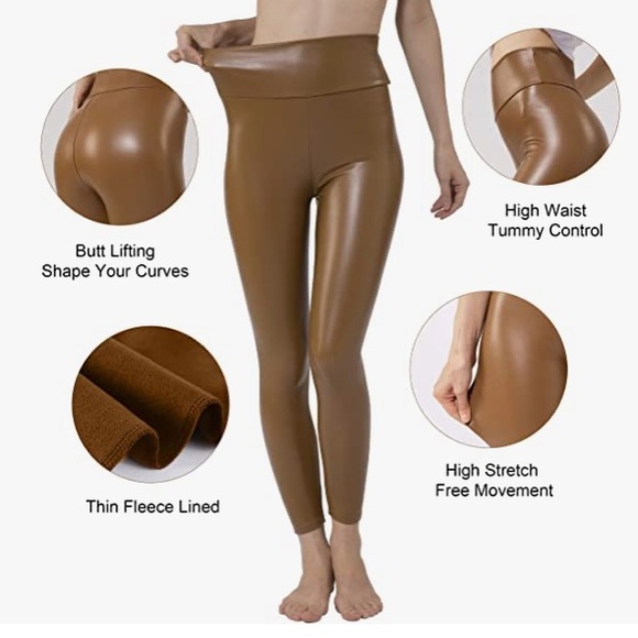 Women's Stretchy Faux Leather Leggings Pants, Sexy Red High Waisted Tights—-BNIP - Picture 4 of 5